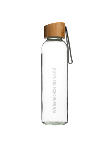 Glass bottle with bamboo cap